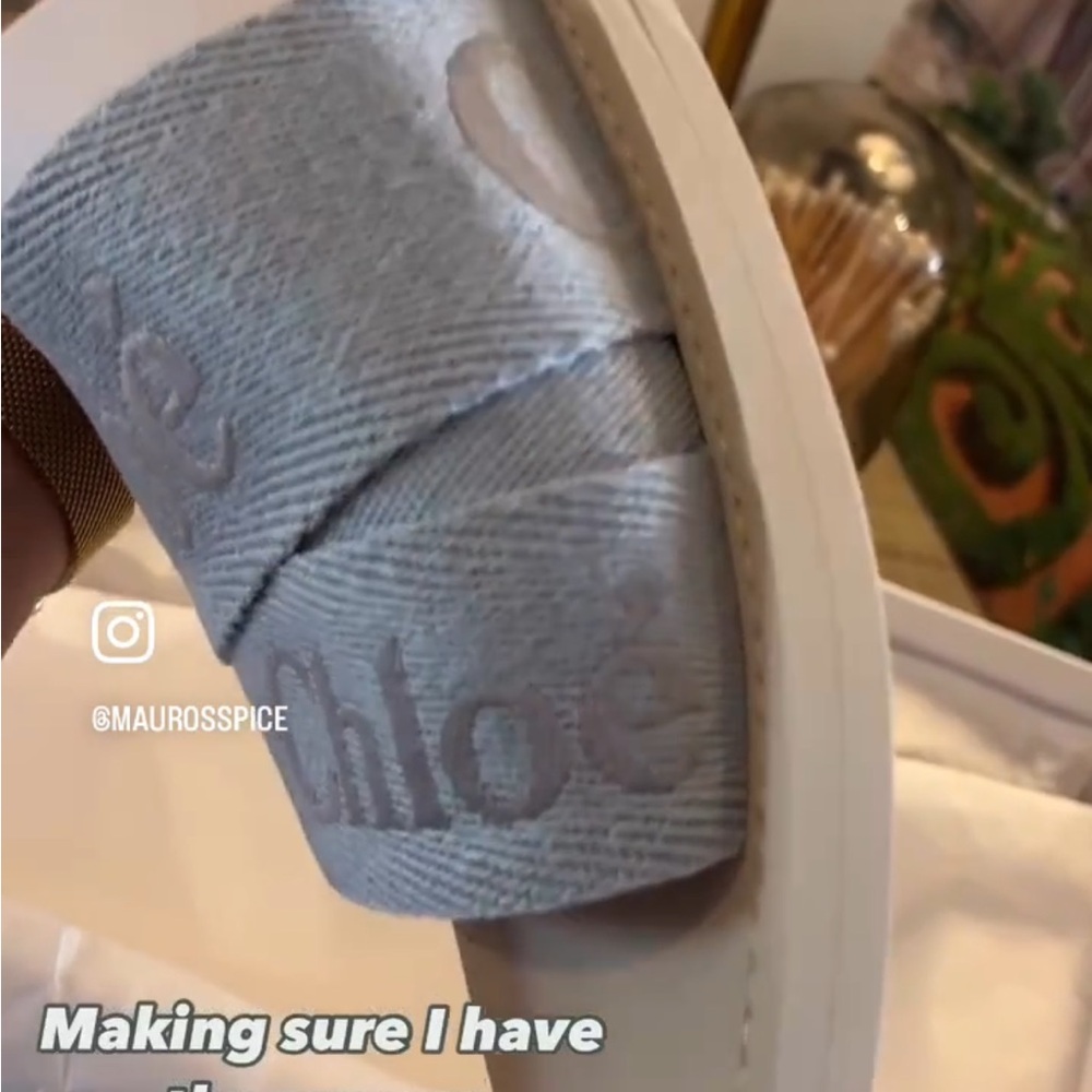 Chloe Light Blue Logo Slip-On Espadrille Mule